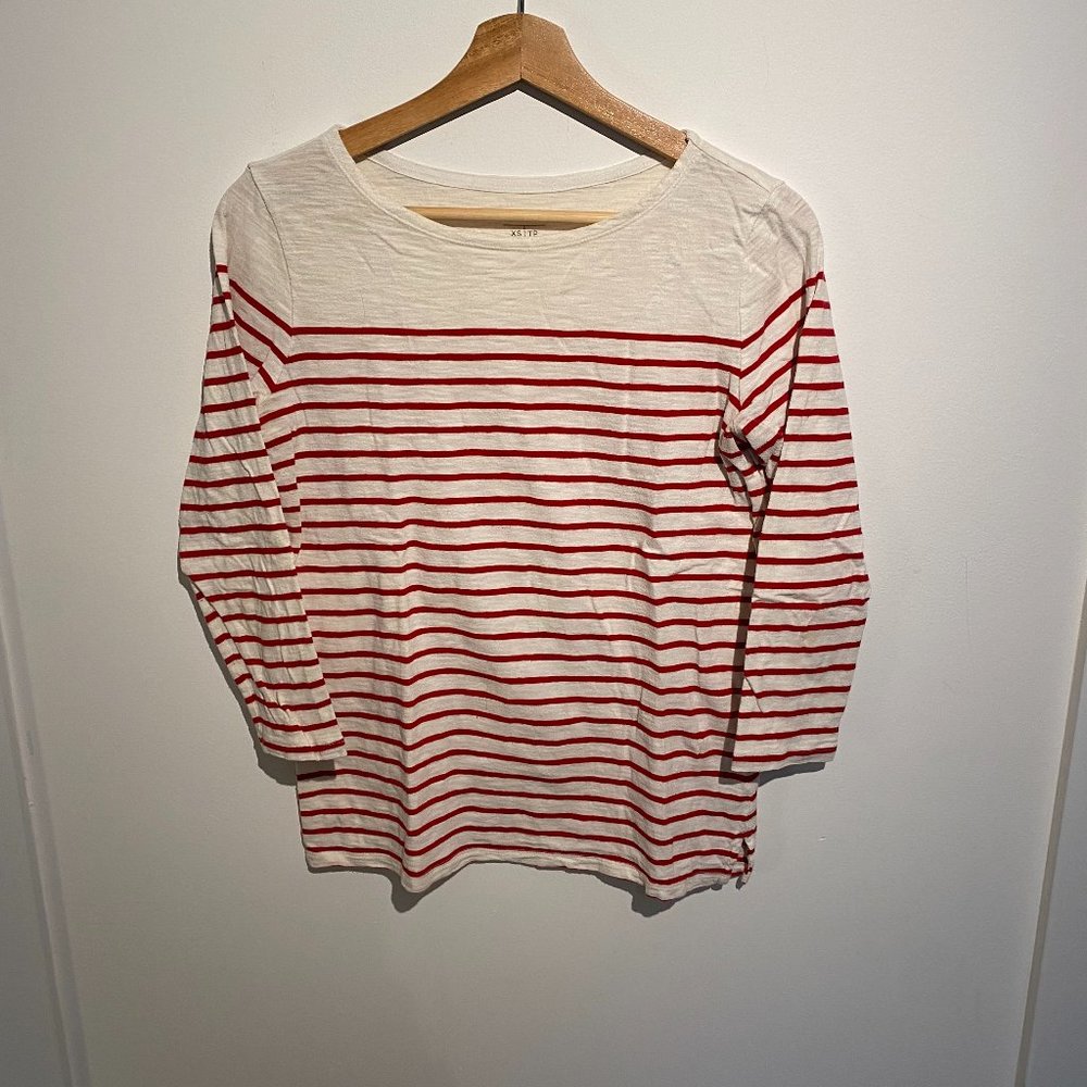 Red & White Striped 3/4 Sleeve Tee